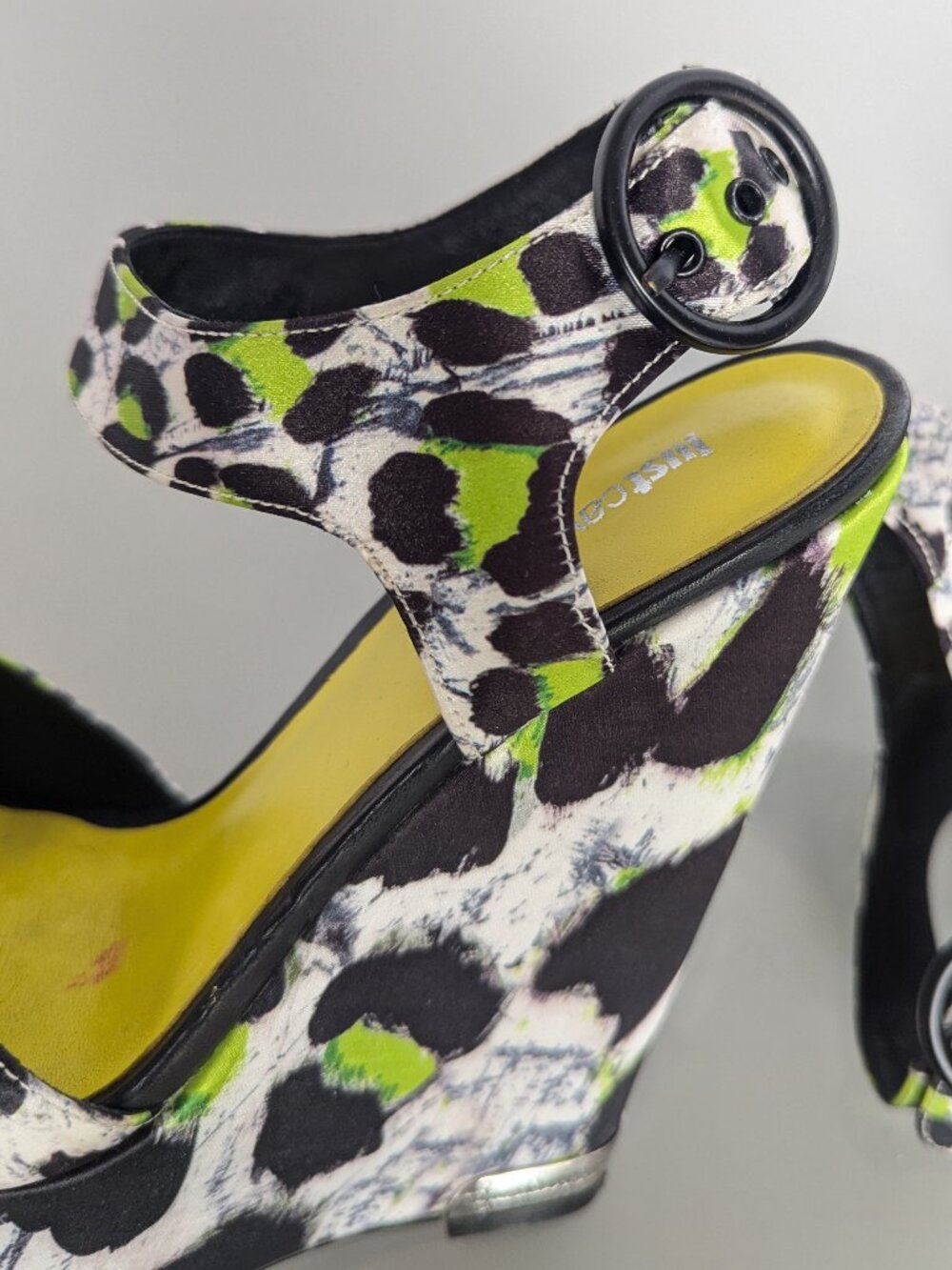 Just Cavalli Y2K Neon Black White Animal Print Open Toe Wedge Heels Size 38 - Picture 10 of 11